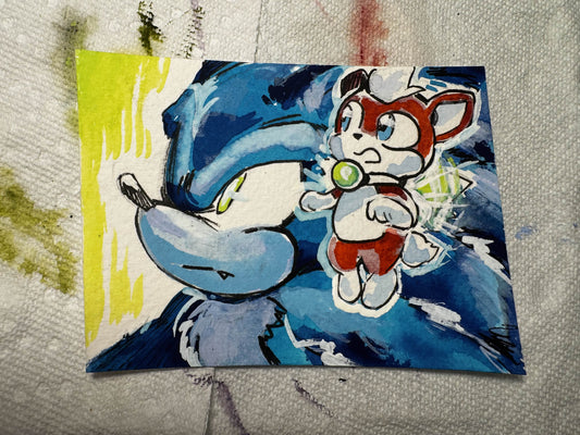 Werehog Sonic + Chip watercolor original